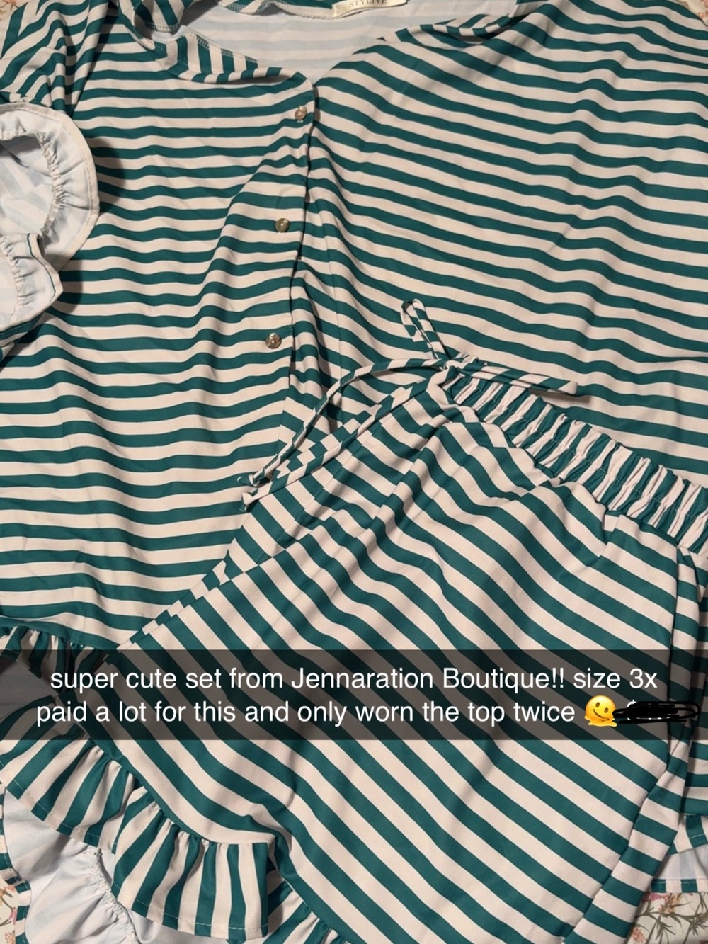 Striped Green and White Two-Piece Set